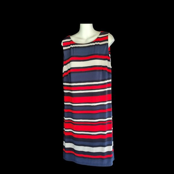 Chaps Dress XL Plus Stretchy Fabric multi-color block Stripe Sleeveless - Picture 1 of 8